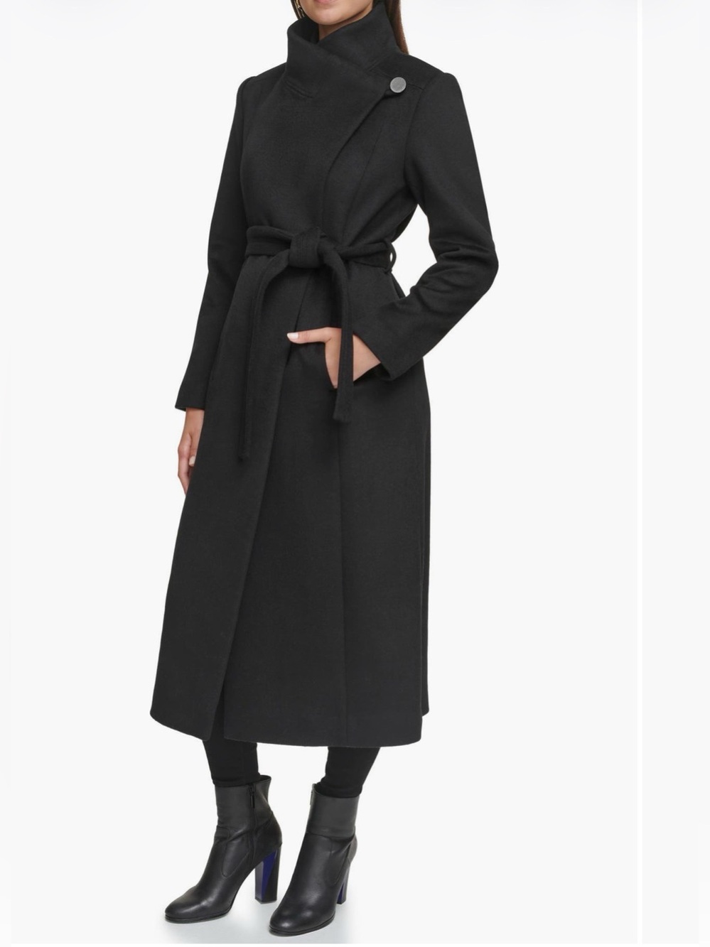 Kenneth Cole New York Fencer Melton Wool Maxi Wrap Coat in black